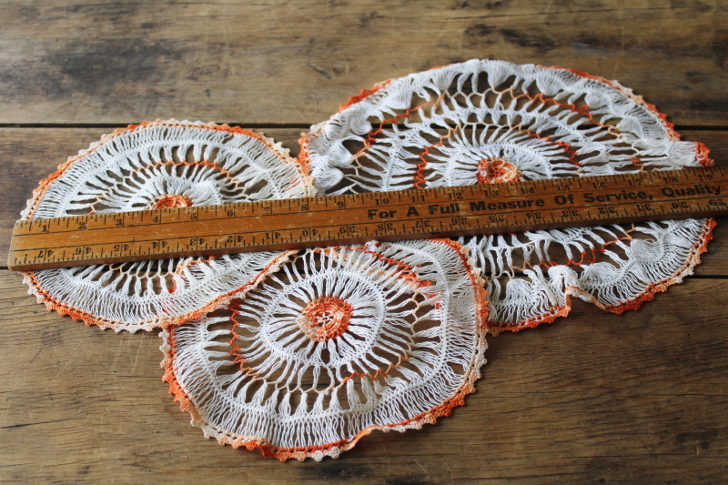 photo of large lot vintage crochet cotton lace doilies, pretty colors and flowers grandmacore cottage decor  #5