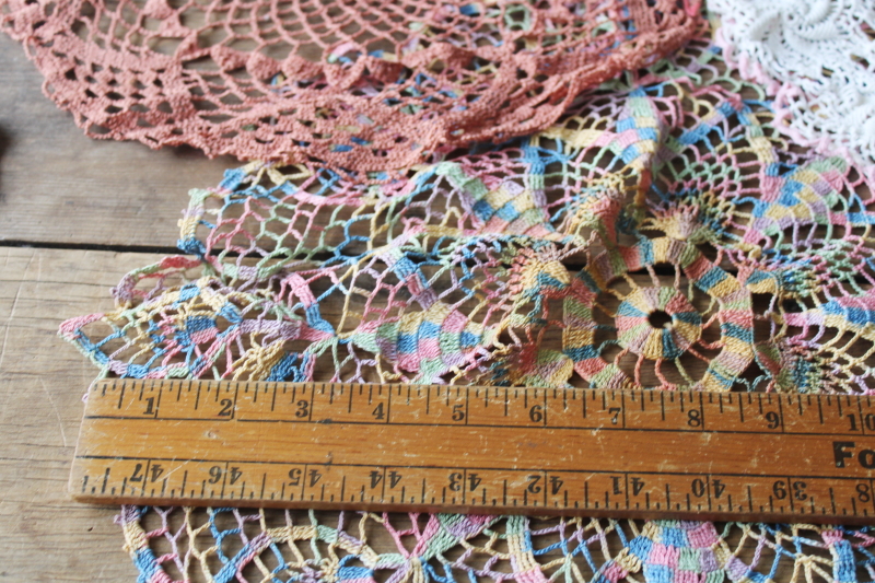 photo of large lot vintage crochet cotton lace doilies, pretty colors and flowers grandmacore cottage decor  #7