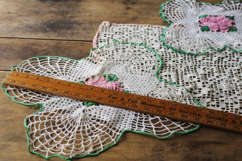 photo of large lot vintage crochet cotton lace doilies, pretty colors and flowers grandmacore cottage decor  #8