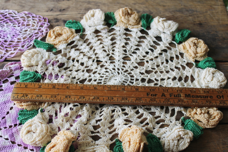 photo of large lot vintage crochet cotton lace doilies, pretty colors and flowers grandmacore cottage decor  #10