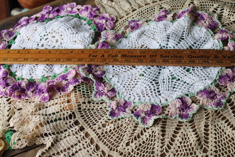 photo of large lot vintage crochet cotton lace doilies, pretty colors and flowers grandmacore cottage decor  #14
