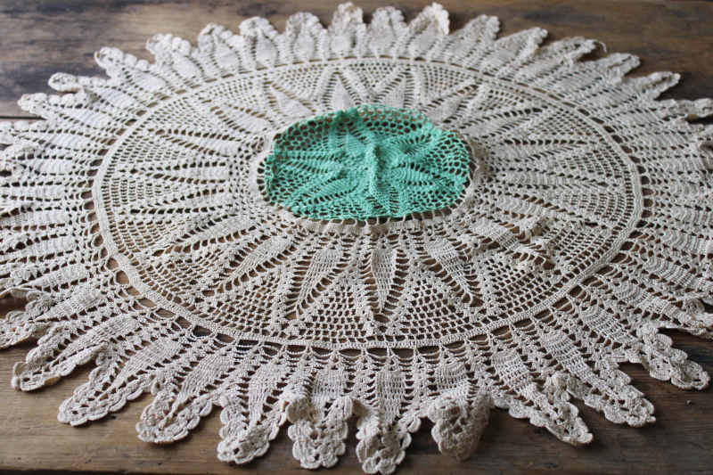 photo of large lot vintage crochet cotton lace doilies, pretty colors and flowers grandmacore cottage decor  #16