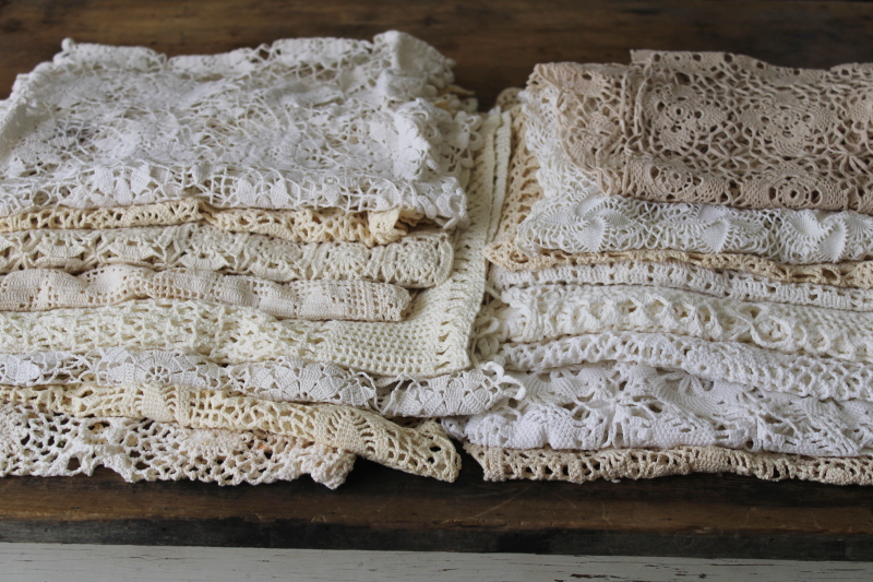 photo of large lot vintage crochet lace table runners & dresser scarves, cottage farmhouse decor #1