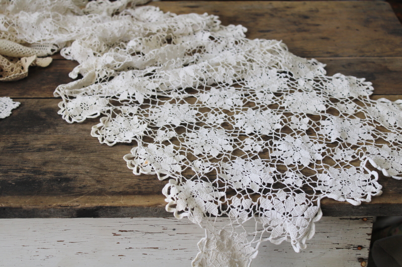 photo of large lot vintage crochet lace table runners & dresser scarves, cottage farmhouse decor #7