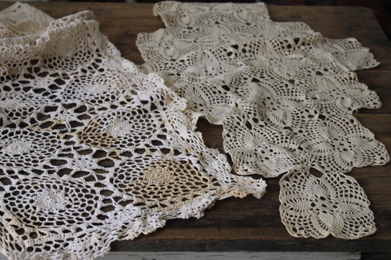 photo of large lot vintage crochet lace table runners & dresser scarves, cottage farmhouse decor #8