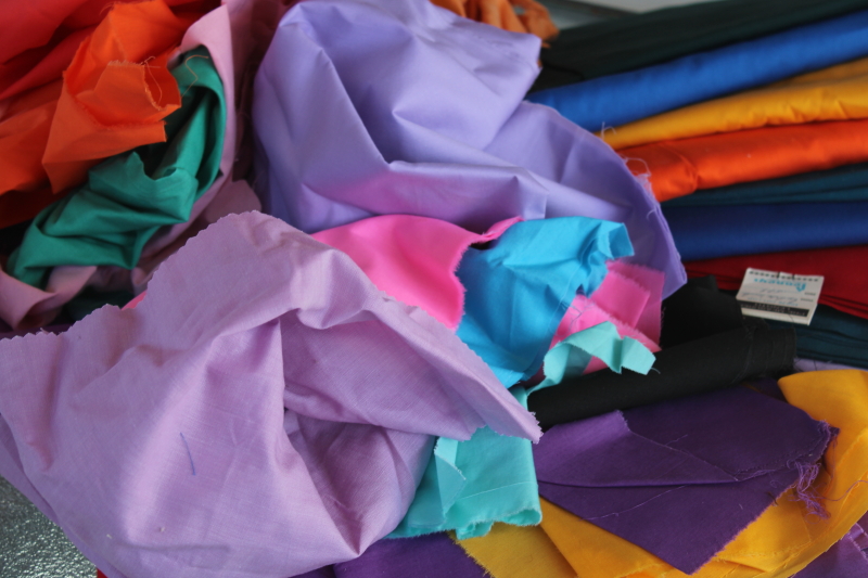 photo of large lot vintage fabric, scraps & remnant pieces colorful solids for patchwork, small projects #1