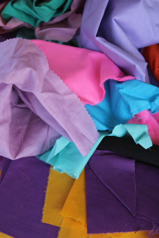 photo of large lot vintage fabric, scraps & remnant pieces colorful solids for patchwork, small projects #3