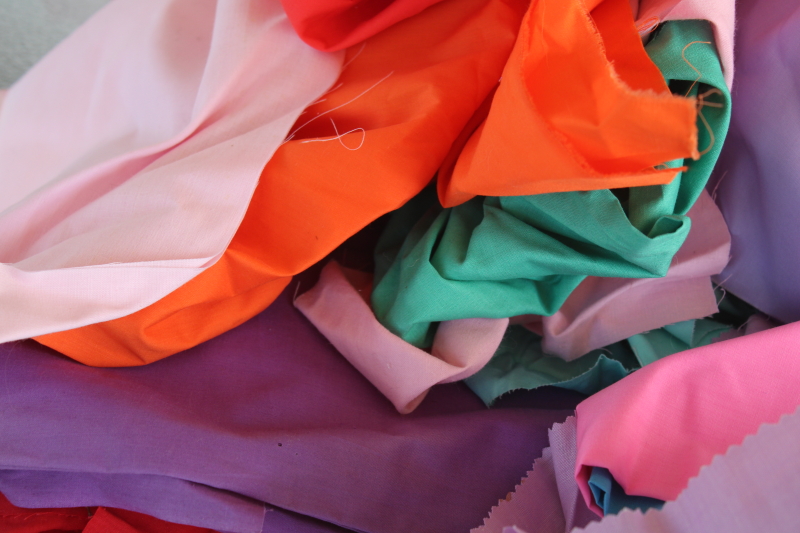 photo of large lot vintage fabric, scraps & remnant pieces colorful solids for patchwork, small projects #4