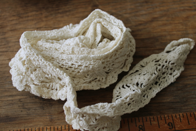 photo of large lot vintage lace edgings & trims, shabby salvaged crochet lace for sewing, upcycle projects  #4