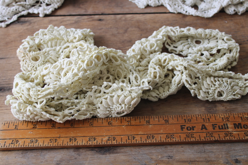 photo of large lot vintage lace edgings & trims, shabby salvaged crochet lace for sewing, upcycle projects  #8