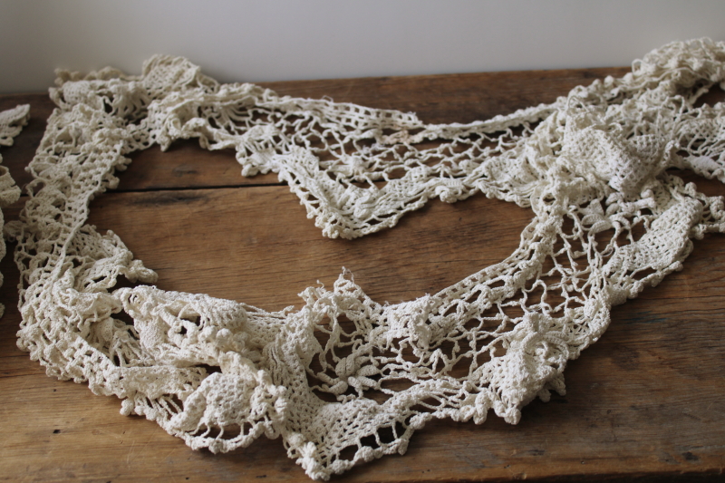 photo of large lot vintage lace edgings & trims, shabby salvaged crochet lace for sewing, upcycle projects  #14