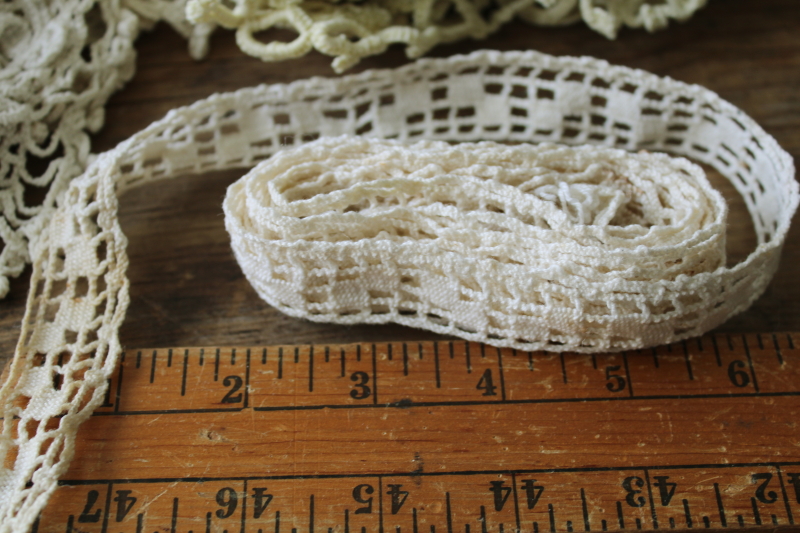 photo of large lot vintage lace edgings & trims, shabby salvaged crochet lace for sewing, upcycle projects  #19