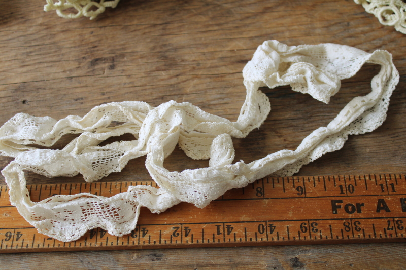 photo of large lot vintage lace edgings & trims, shabby salvaged crochet lace for sewing, upcycle projects  #21