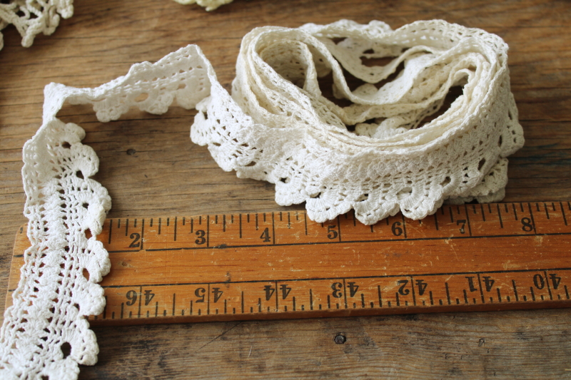 photo of large lot vintage lace edgings & trims, shabby salvaged crochet lace for sewing, upcycle projects  #23