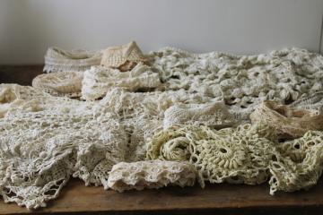 catalog photo of large lot vintage lace edgings & trims, shabby salvaged crochet lace for sewing, upcycle projects 