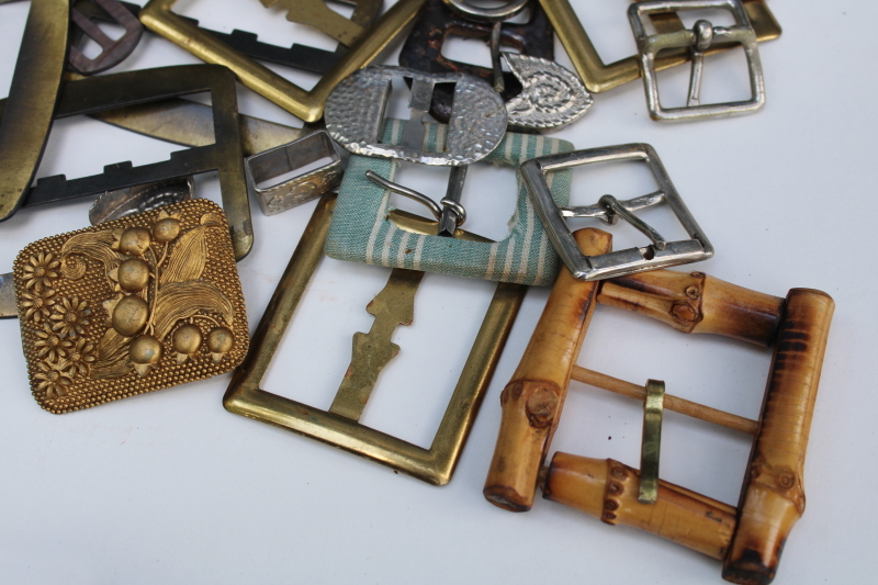 photo of large lot vintage ladies belt buckles, metal buckles for coats & dress belts  #2