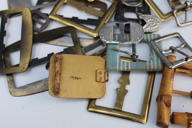 photo of large lot vintage ladies belt buckles, metal buckles for coats & dress belts  #3