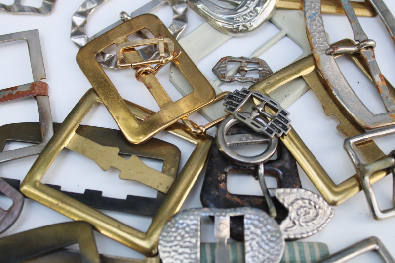 photo of large lot vintage ladies belt buckles, metal buckles for coats & dress belts  #4