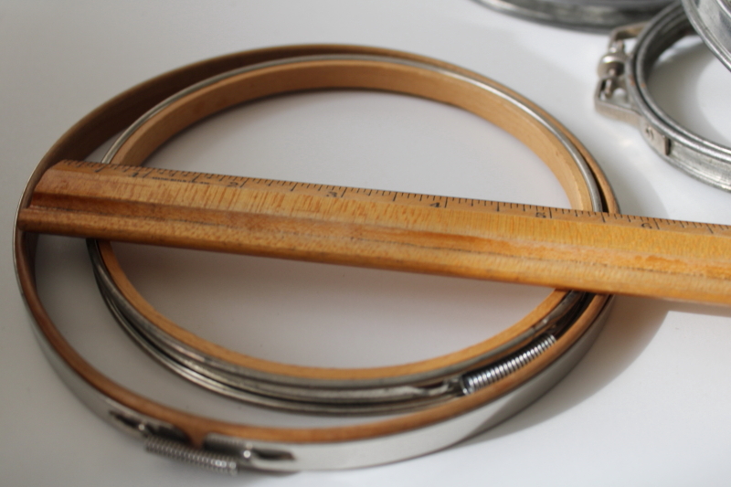 photo of large lot vintage metal embroidery hoops, round & oval hoop frames for needlework #2