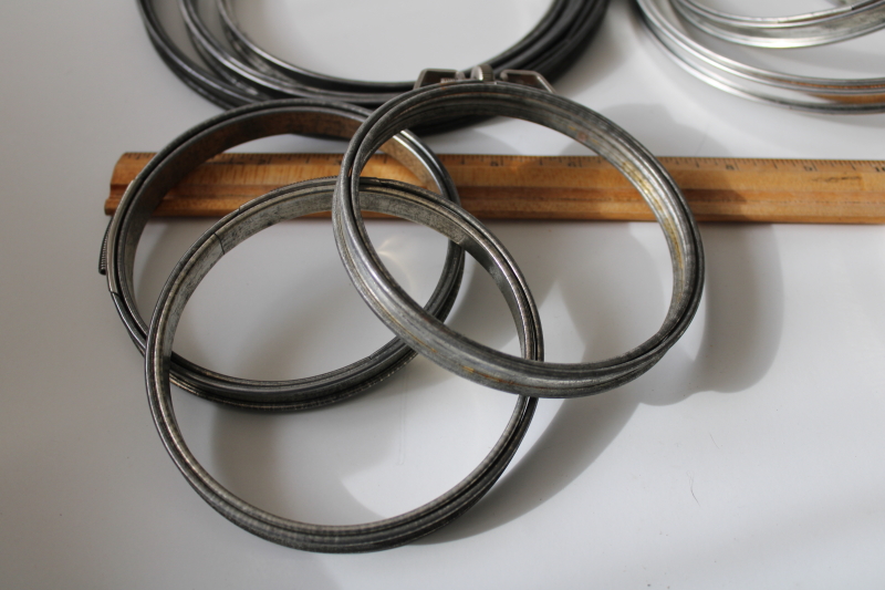 photo of large lot vintage metal embroidery hoops, round & oval hoop frames for needlework #4