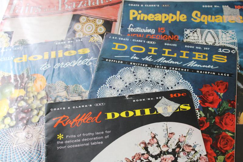 photo of large lot vintage needlework booklets, thread crochet lace patterns doilies edgings #7