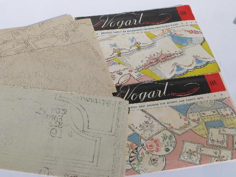 photo of large lot vintage needlework embroidery transfers, many Vogart envelopes #2