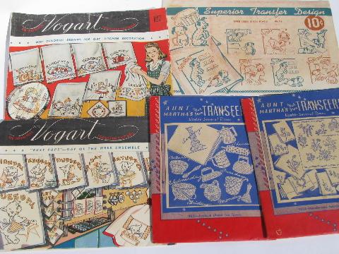 photo of large lot vintage needlework embroidery transfers, many Vogart envelopes #4