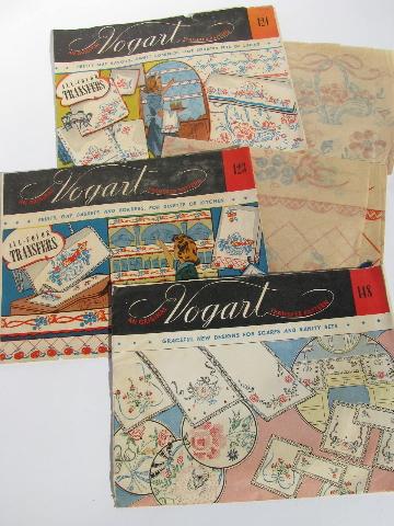 photo of large lot vintage needlework embroidery transfers, many Vogart envelopes #5