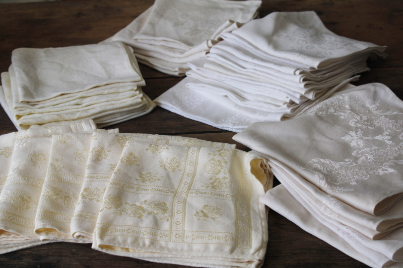 photo of large lot vintage rayon blend damask napkins, mix and match sets different patterns #1