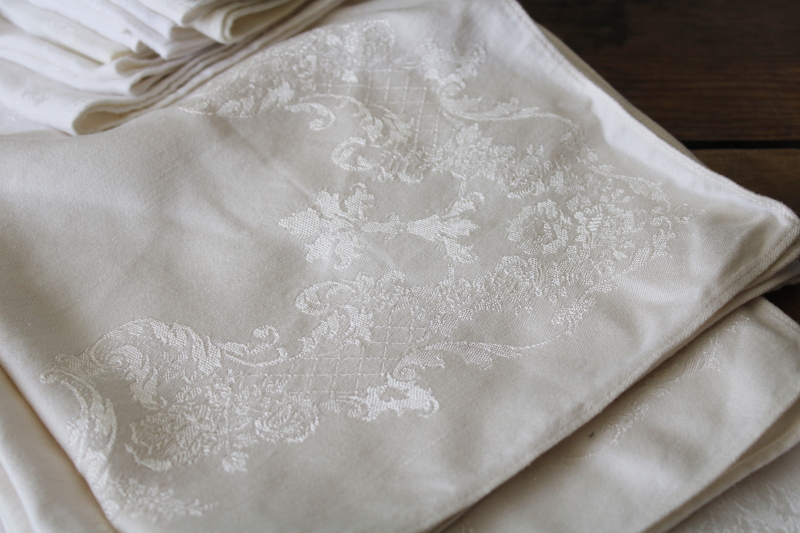 photo of large lot vintage rayon blend damask napkins, mix and match sets different patterns #3