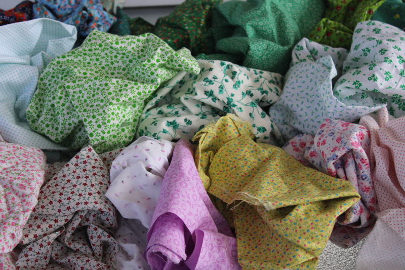 photo of large lot vintage scrap fabric, calico prints for cottagecore girly accessories, doll clothes etc #1