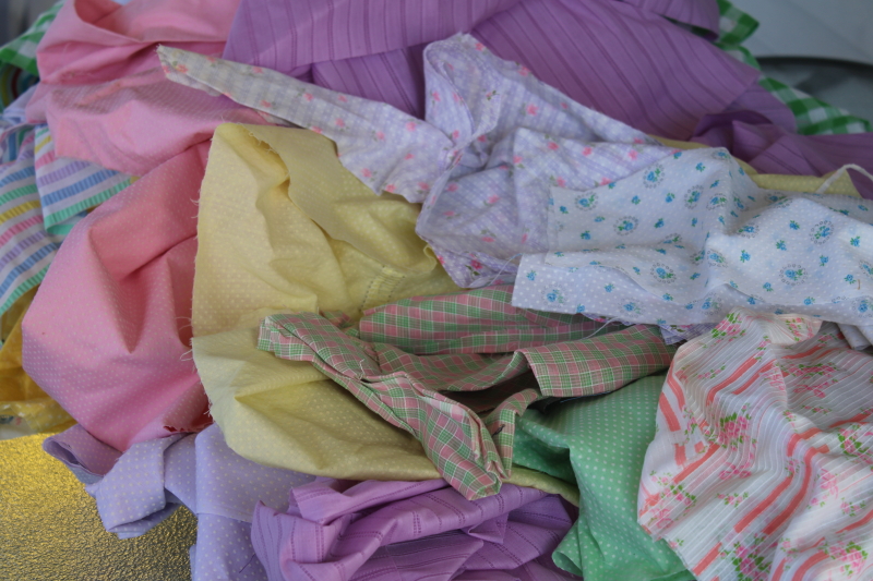 photo of large lot vintage scrap fabric, colorful dotted swiss, seersucker, print dimity, for retro girly sewing #6