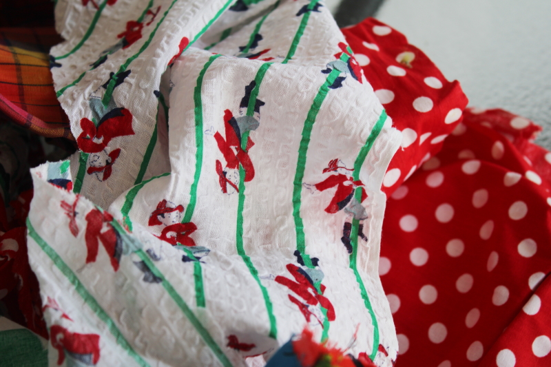 photo of large lot vintage scrap fabric, colorful prints for retro girly accessories, doll clothes etc #2