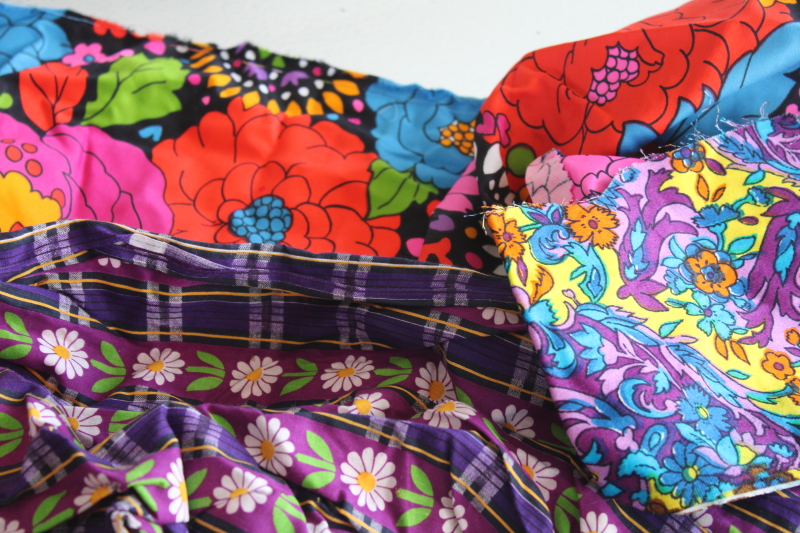 photo of large lot vintage scrap fabric, colorful prints for retro girly accessories, doll clothes etc #4
