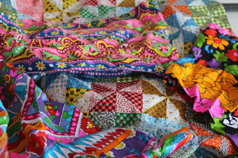 photo of large lot vintage scrap fabric, colorful prints for retro girly accessories, doll clothes etc #6