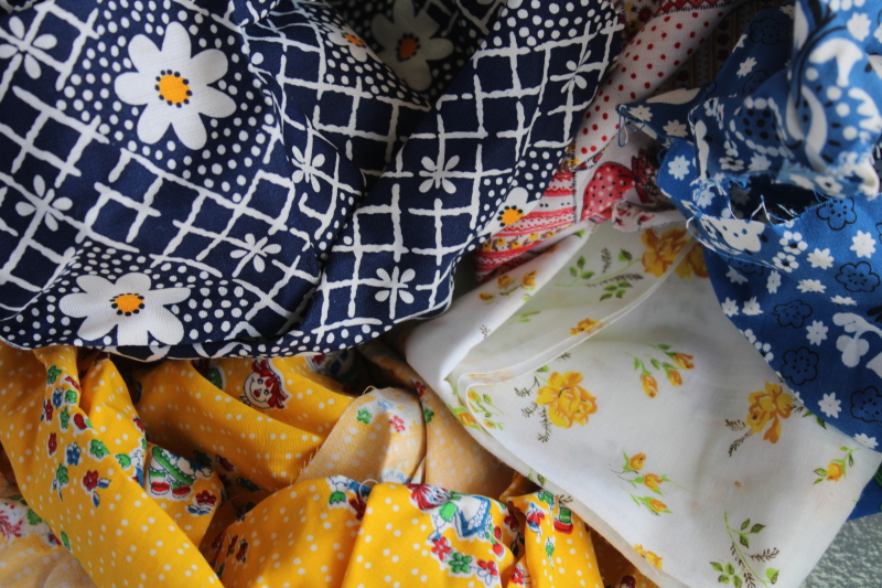 photo of large lot vintage scrap fabric, colorful prints for retro girly accessories, doll clothes etc #10