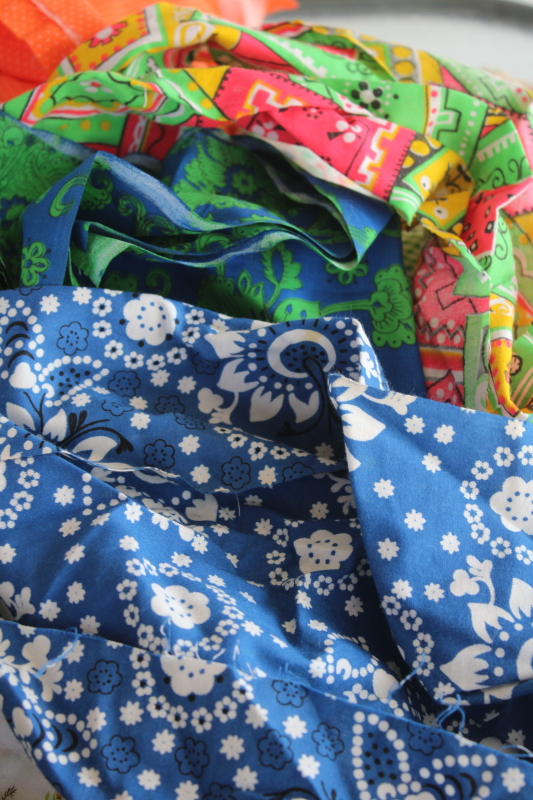 photo of large lot vintage scrap fabric, colorful prints for retro girly accessories, doll clothes etc #12