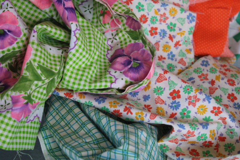photo of large lot vintage scrap fabric, colorful prints for retro girly accessories, doll clothes etc #13