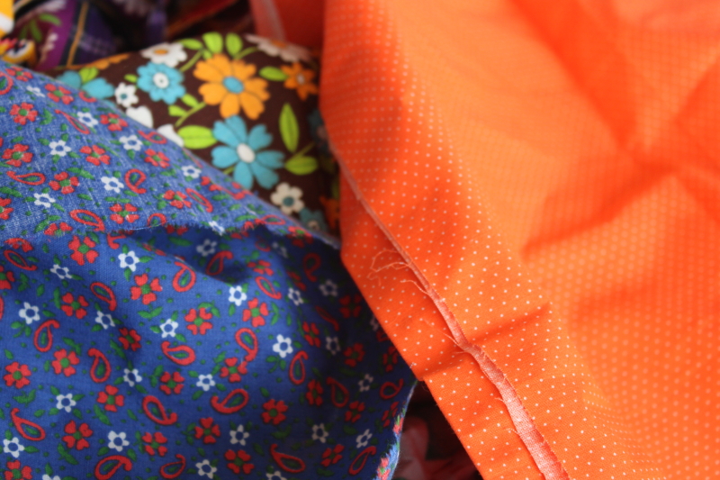 photo of large lot vintage scrap fabric, colorful prints for retro girly accessories, doll clothes etc #14