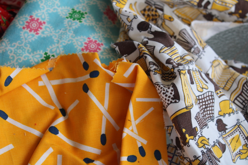 photo of large lot vintage scrap fabric, colorful prints for retro girly accessories, doll clothes etc #15