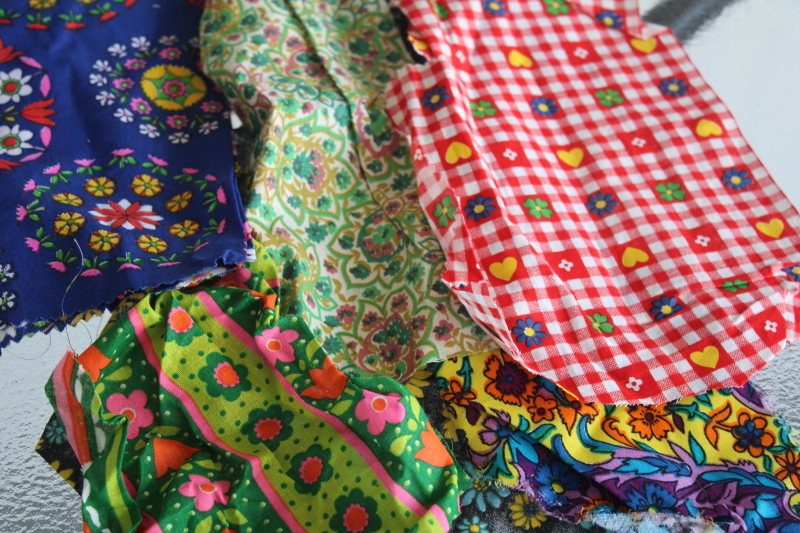 photo of large lot vintage scrap fabric, colorful prints for retro girly accessories, doll clothes etc #16