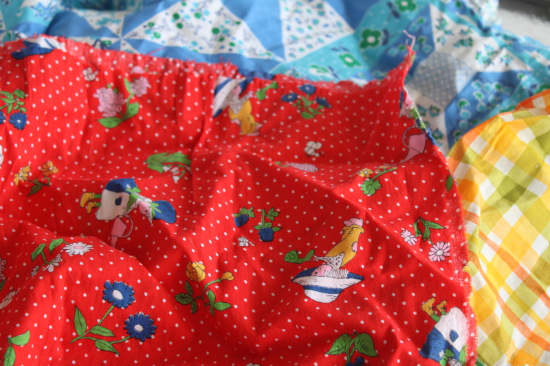 photo of large lot vintage scrap fabric, colorful prints for retro girly accessories, doll clothes etc #17
