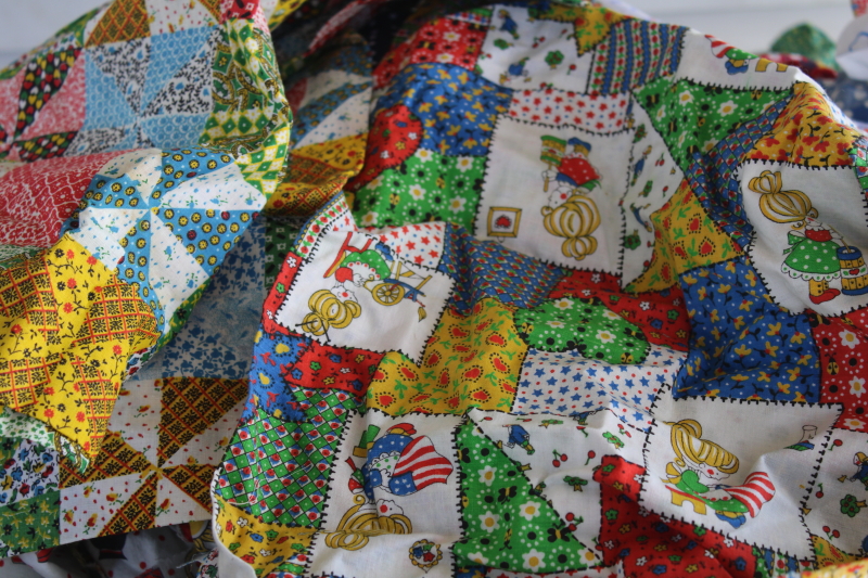 photo of large lot vintage scrap fabric, colorful prints for retro girly accessories, doll clothes etc #2