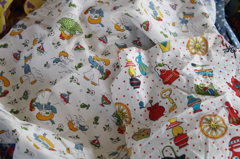 photo of large lot vintage scrap fabric, colorful prints for retro girly accessories, doll clothes etc #3