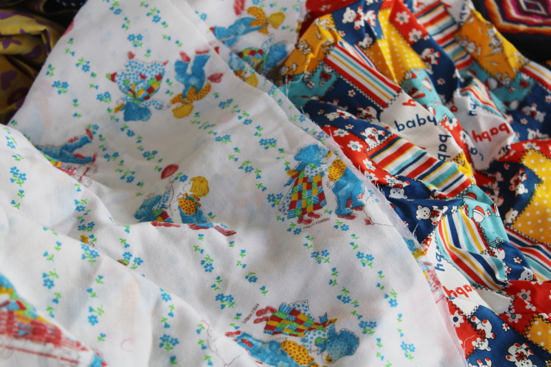 photo of large lot vintage scrap fabric, colorful prints for retro girly accessories, doll clothes etc #4