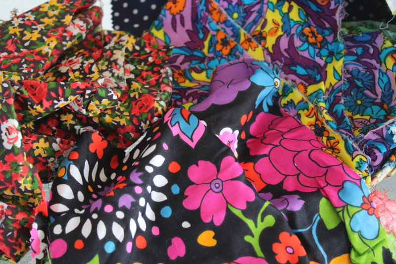 photo of large lot vintage scrap fabric, colorful prints for retro girly accessories, doll clothes etc #6