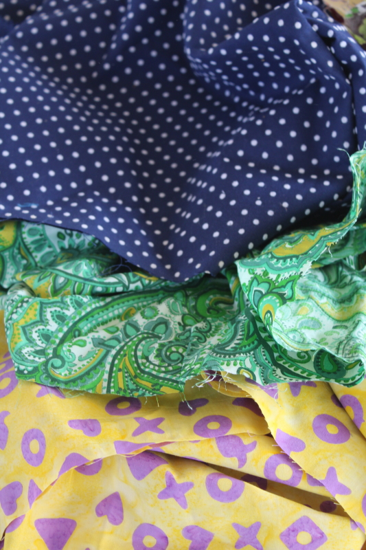 photo of large lot vintage scrap fabric, colorful prints for retro girly accessories, doll clothes etc #7