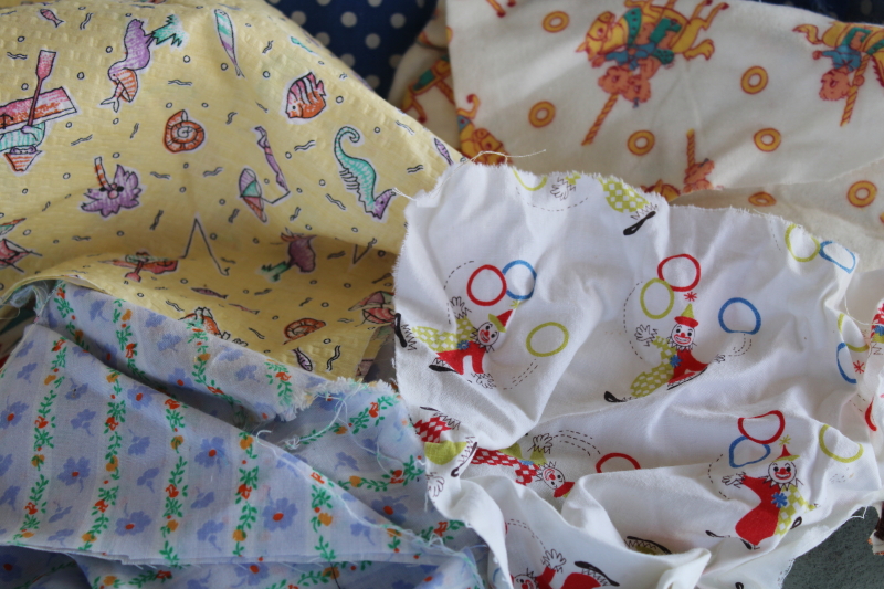 photo of large lot vintage scrap fabric, colorful prints for retro girly accessories, doll clothes etc #8