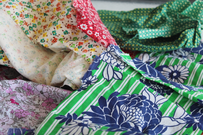 photo of large lot vintage scrap fabric, colorful prints for retro girly accessories, doll clothes etc #9