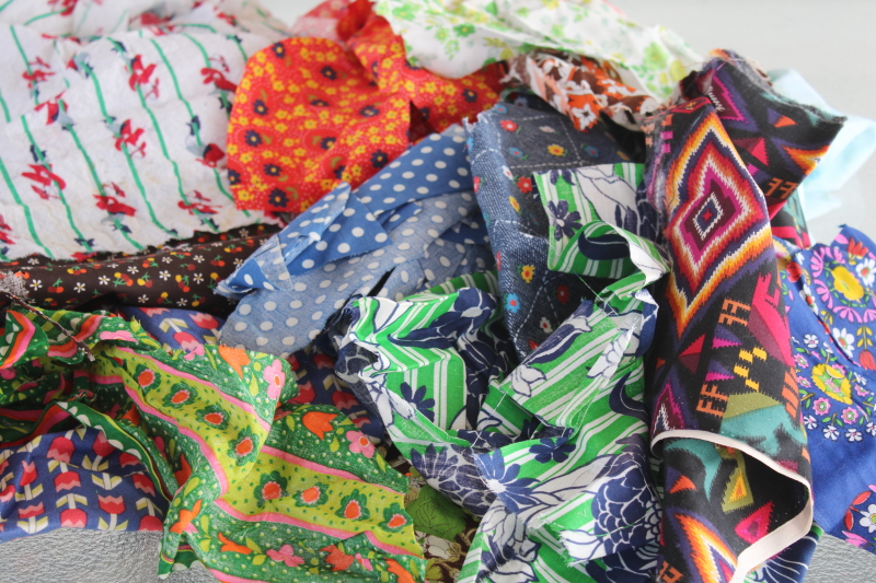 photo of large lot vintage scrap fabric, colorful prints for retro girly accessories, doll clothes etc #10